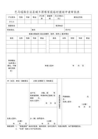 临时救助申请表样表-