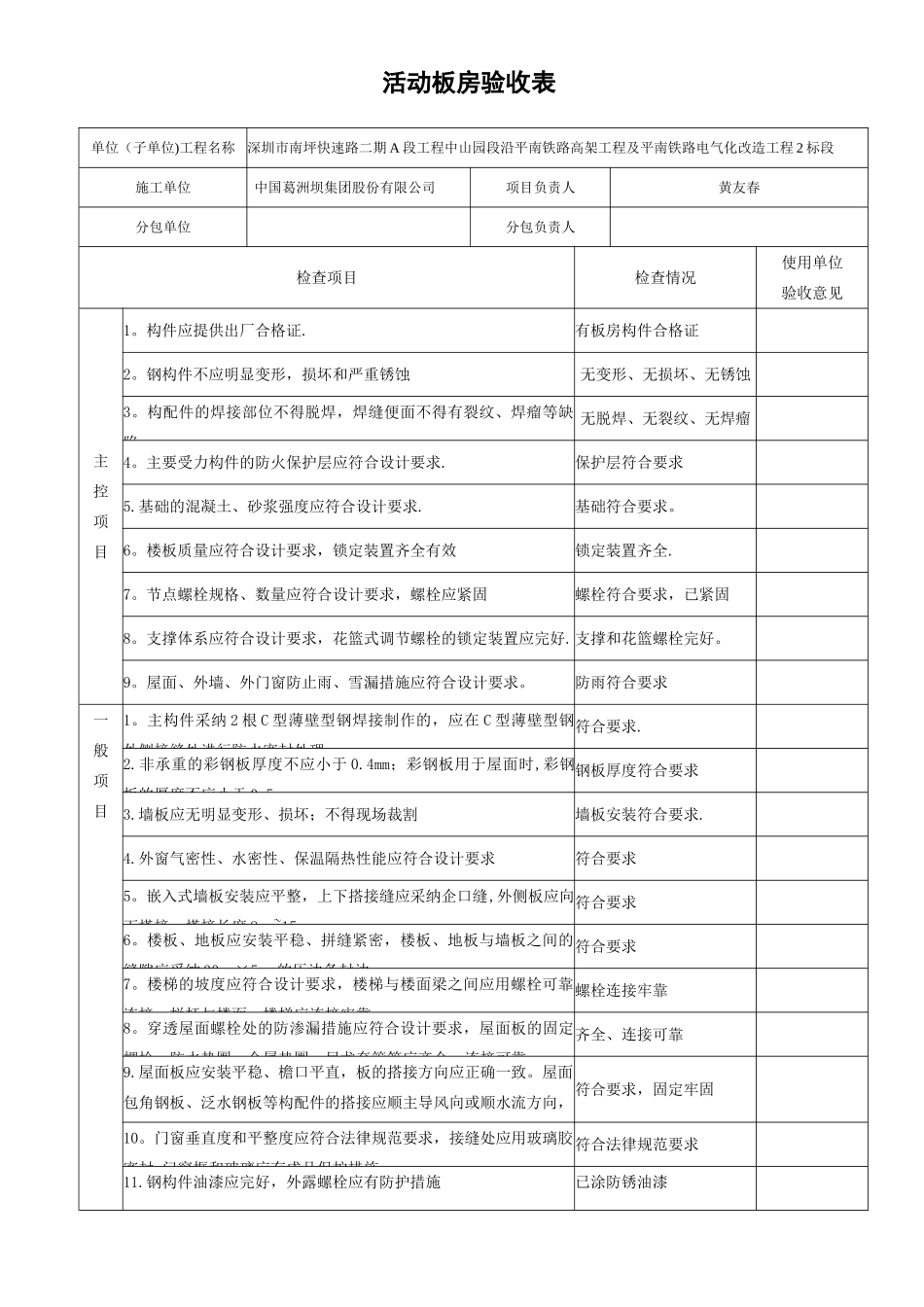 临时设施活动板房验收记录表_第1页