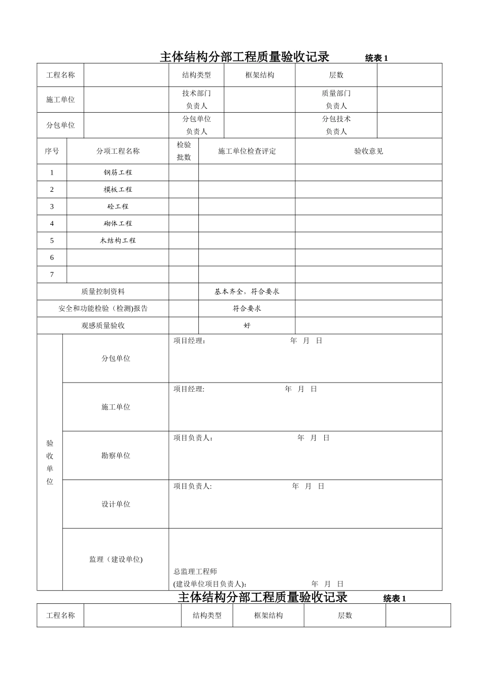 主体结构分部工程质量验收记录1_第1页