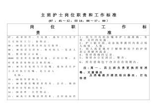 主班护士岗位职责和工作标准