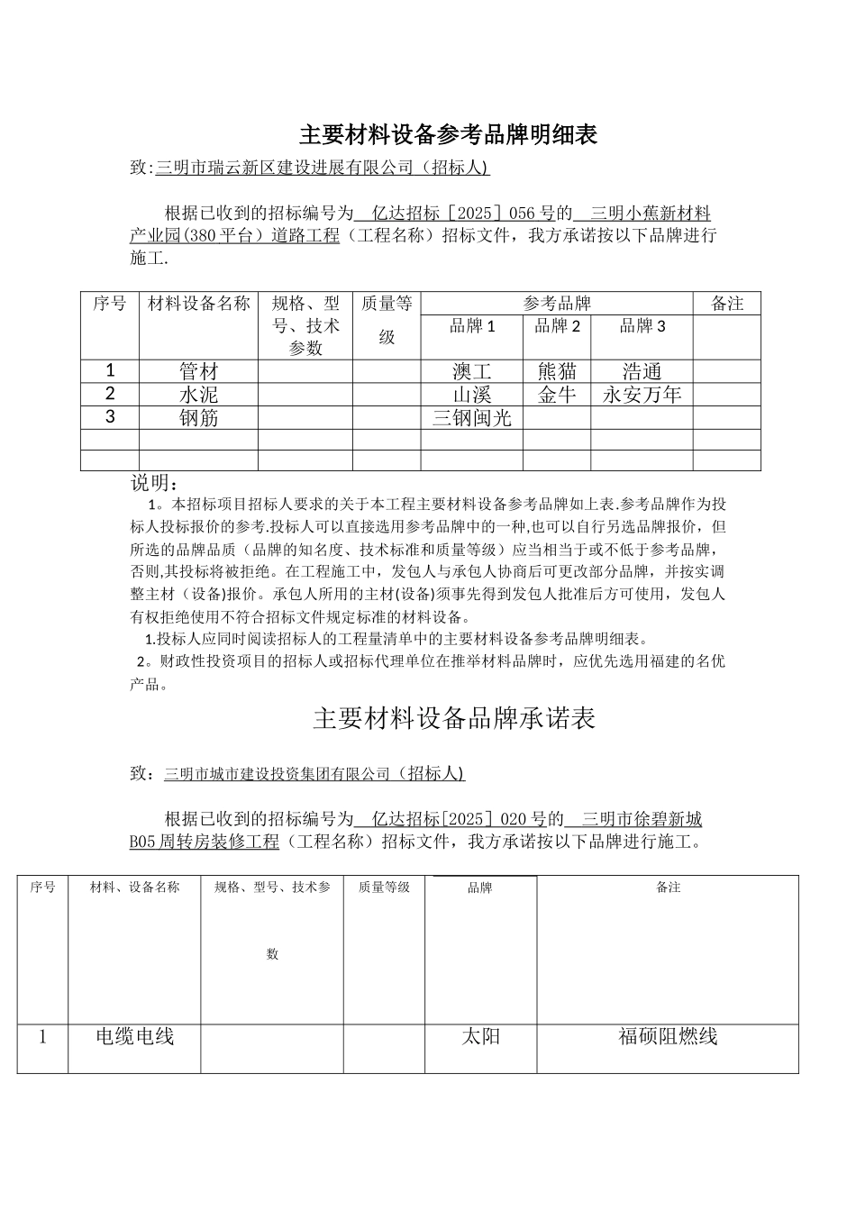 主要材料设备参考品牌明细表_第1页