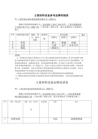 主要材料设备参考品牌明细表
