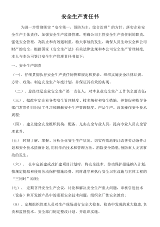 主要负责人安全生产责任书
