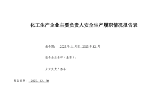 主要负责人安全生产履职情况报告表2025