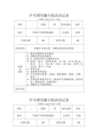 乒乓球兴趣小组活动记录62498