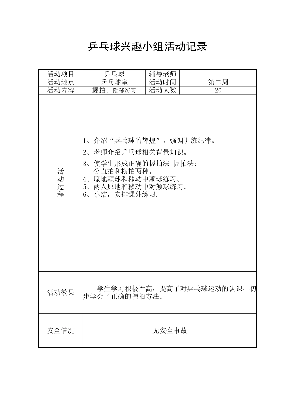 乒乓球兴趣小组活动记录_第1页
