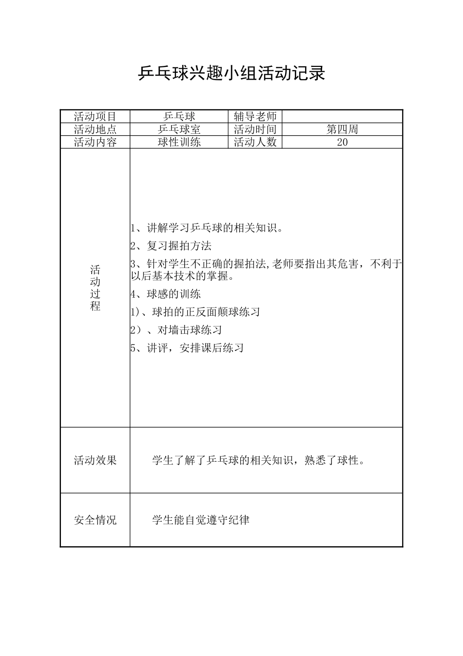 乒乓球兴趣小组活动记录_第2页