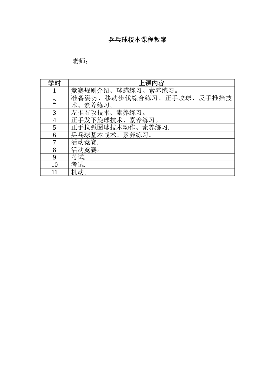 乒乓球校本课程教案_第1页
