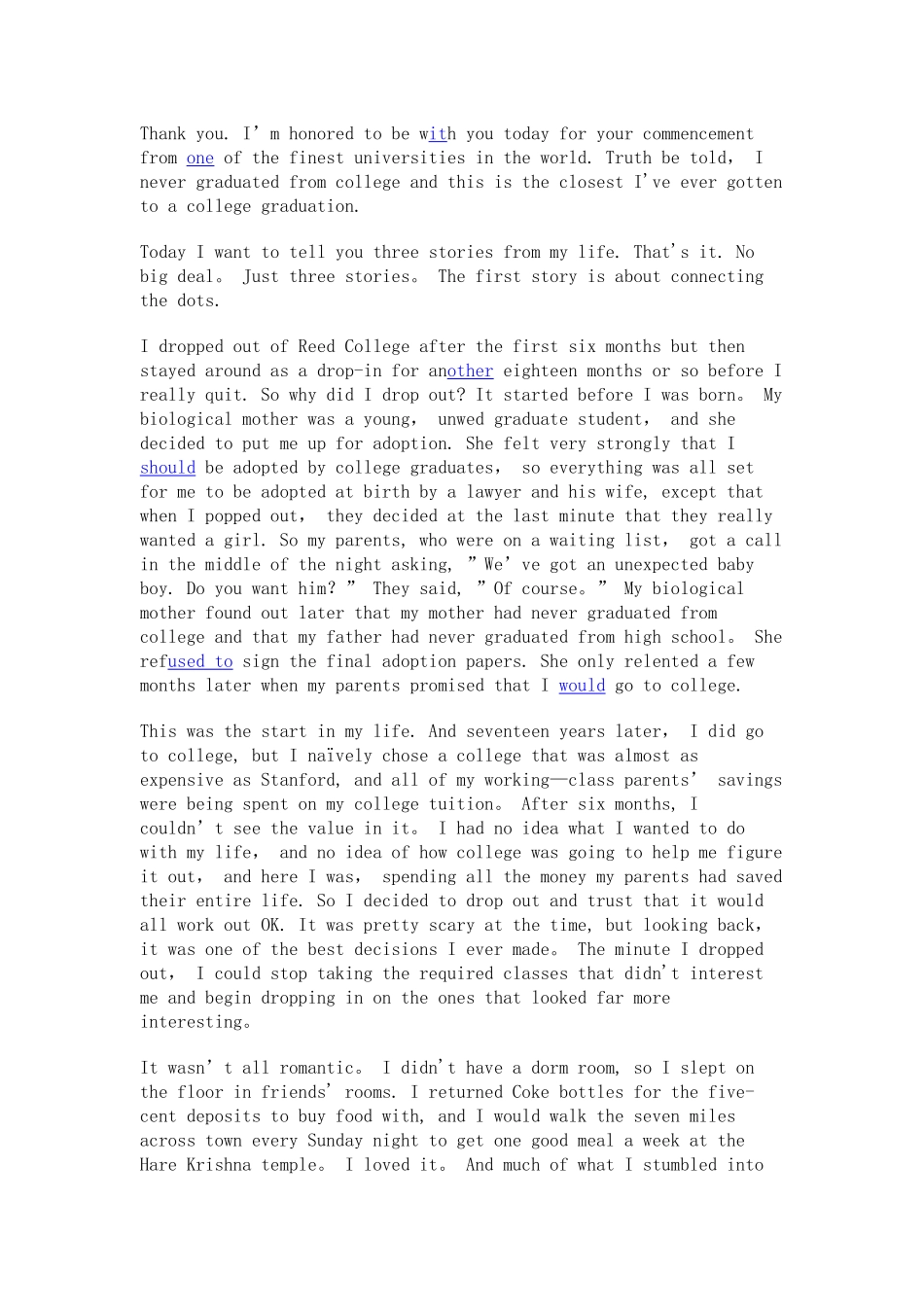 乔布斯演讲稿英文版_第1页