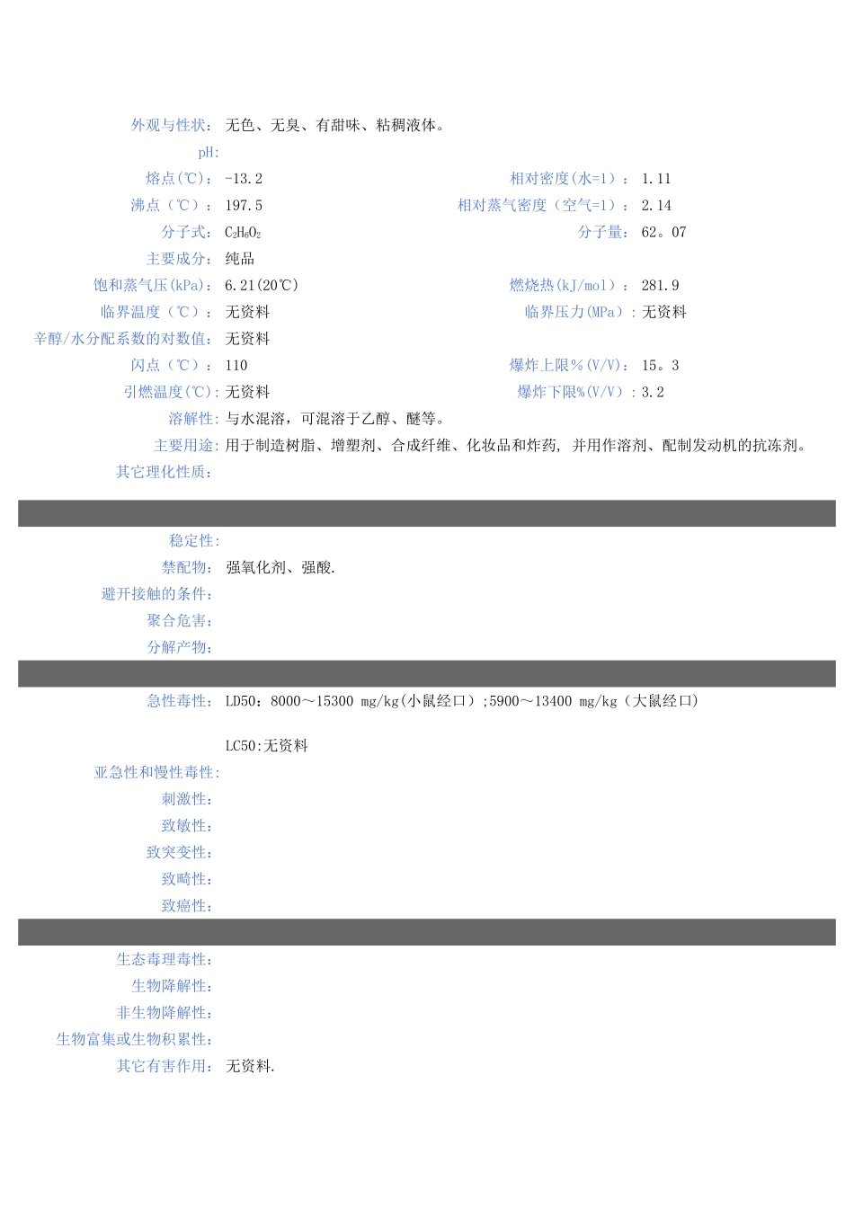 乙二醇安全技术说明书_第3页