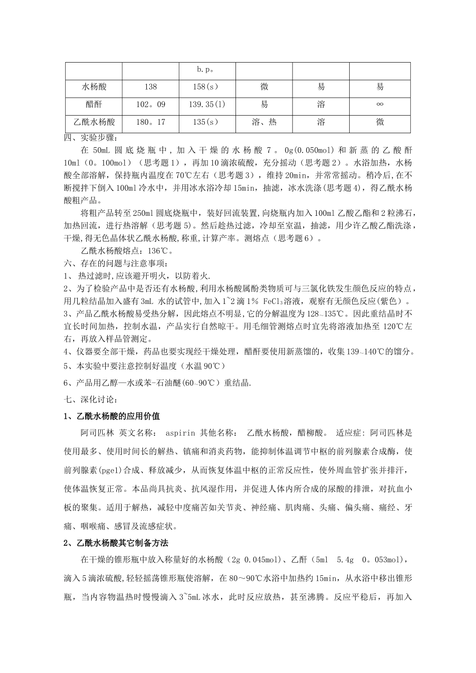 乙酰水杨酸的制备实验报告_第2页