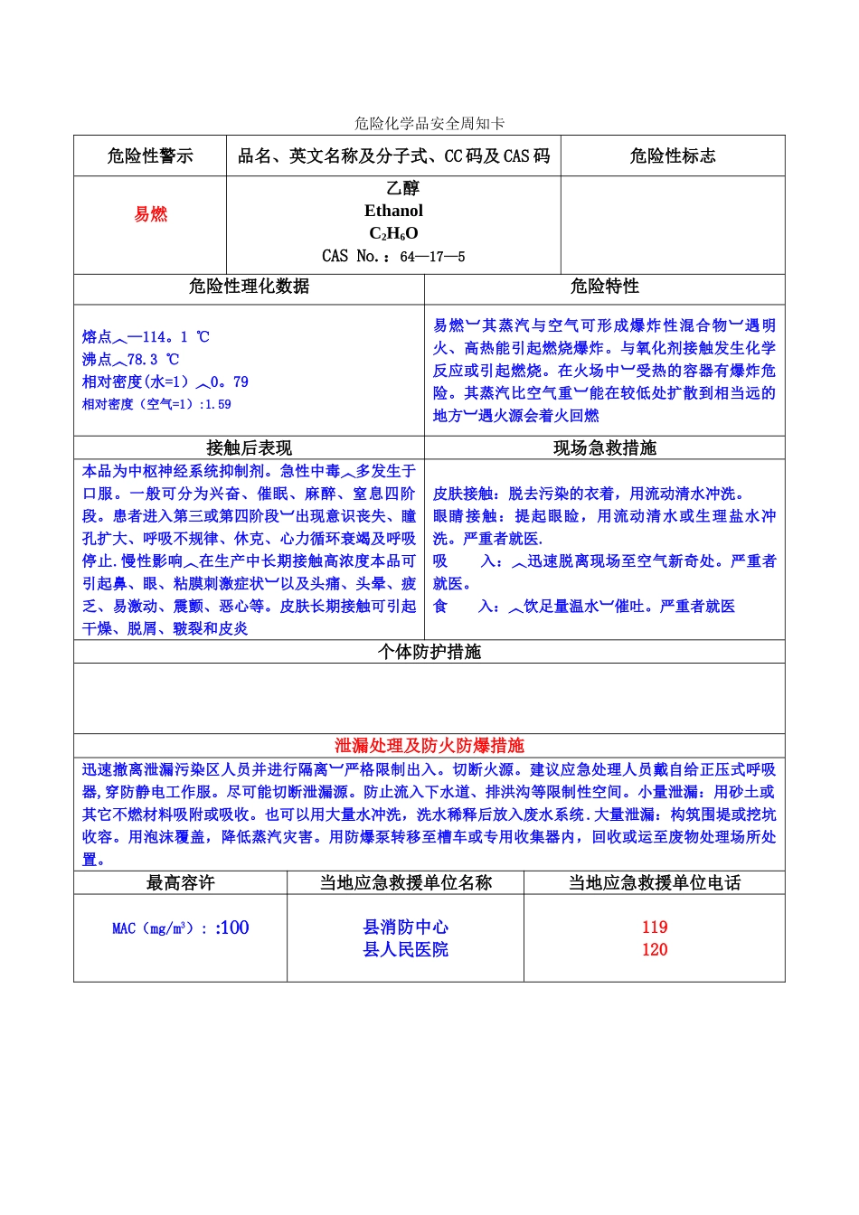 乙醇安全周知卡_第1页