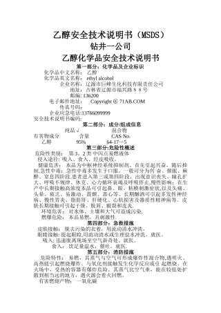 乙醇安全技术说明书70729