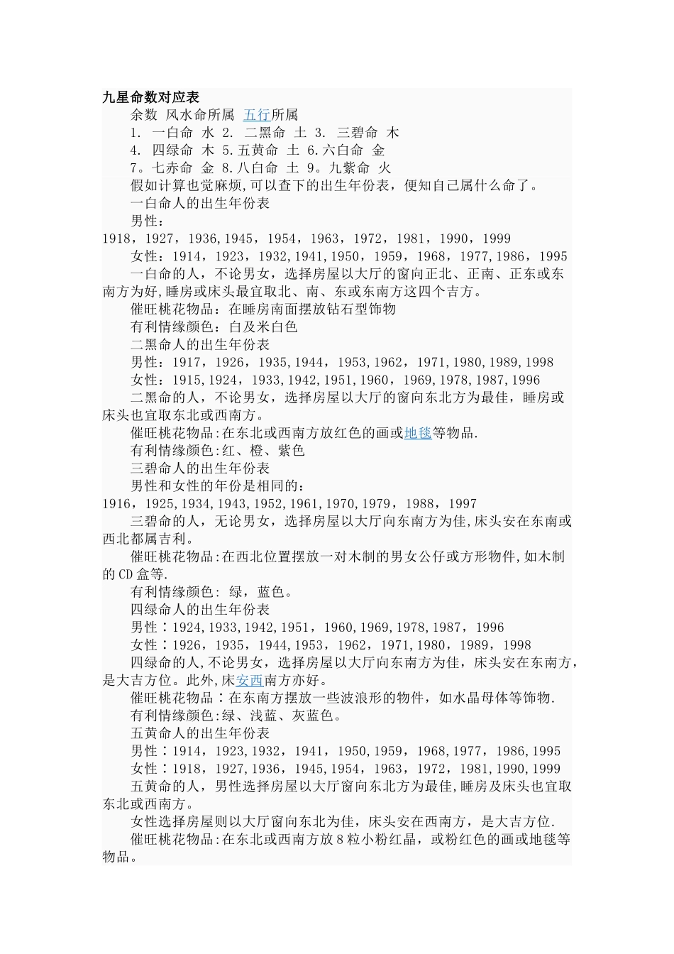 九星命数对应表_第1页
