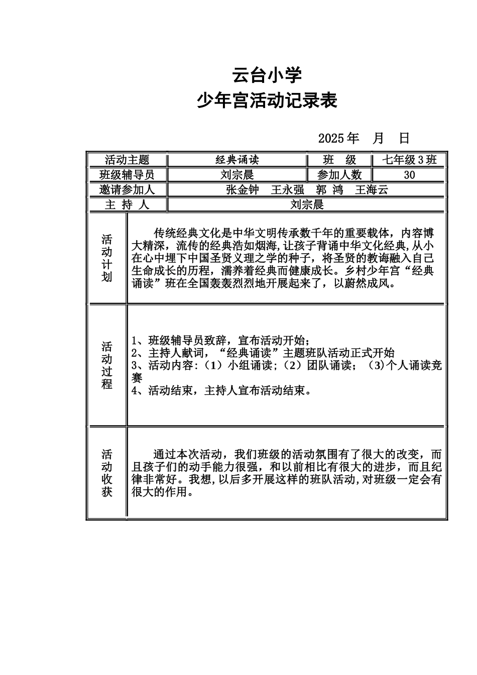 乡村少年宫活动记录模板_第1页