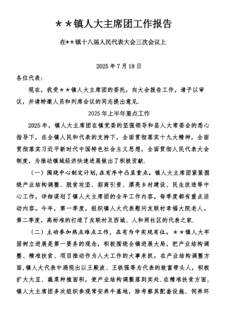 乡镇人大主席团工作报告