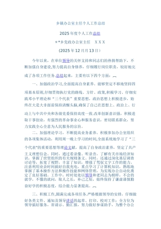 乡镇办公室主任个人工作总结
