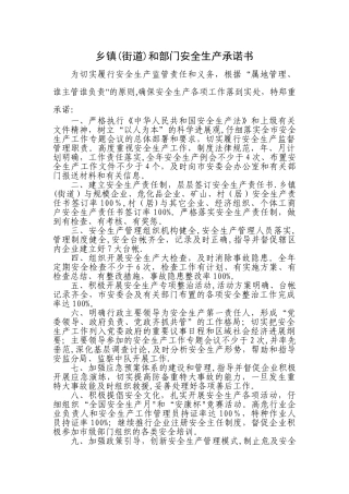 乡镇和部门安全生产承诺书
