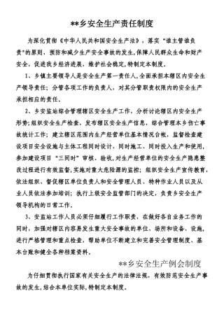 乡镇安全生产各项制度