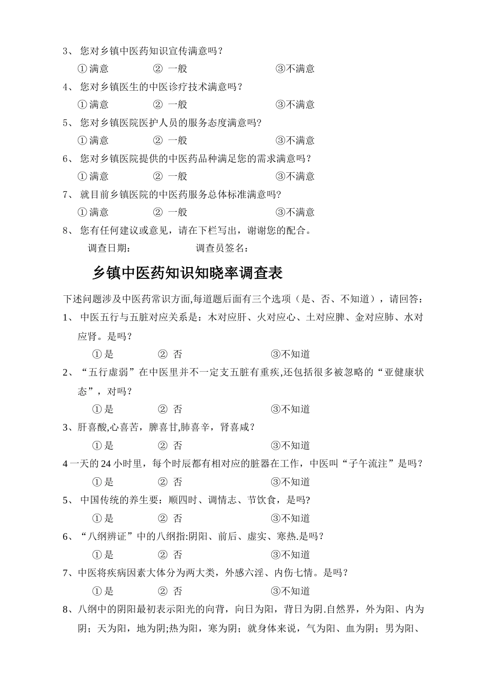 乡镇居民中医药常识知晓率调查表_第2页