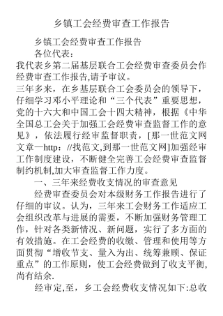 乡镇工会经费审查工作报告