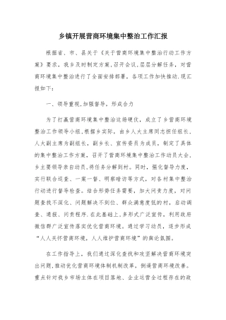 乡镇开展营商环境集中整治工作汇报