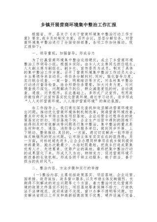 乡镇开展营商环境集中整治工作汇报