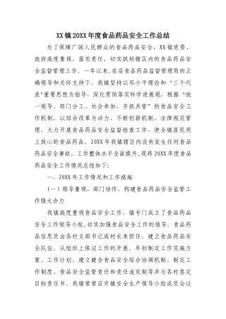 乡镇食品药品安全工作总结