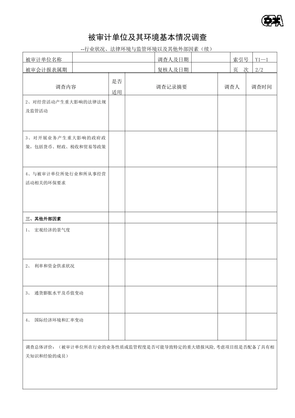 了解被审计单位及其环境工作底稿_第2页