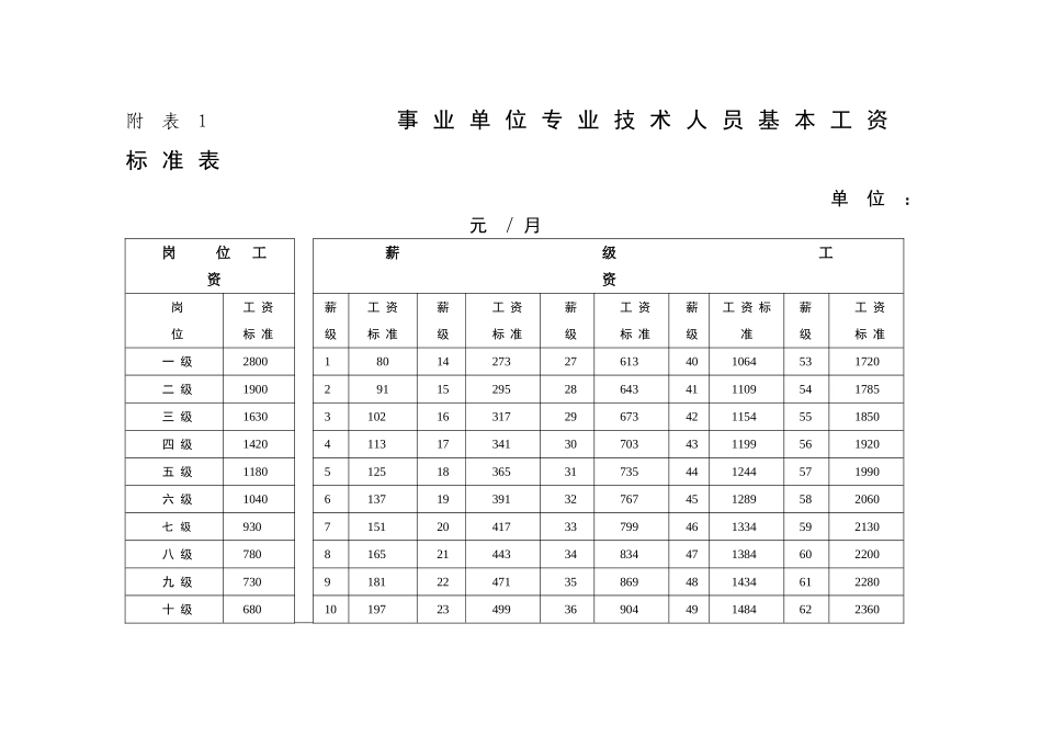 事业单位专业技术人员工资标准表_第1页