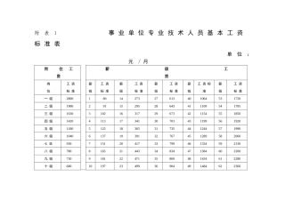 事业单位专业技术人员工资标准表