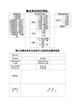事业单位专业技术等级表