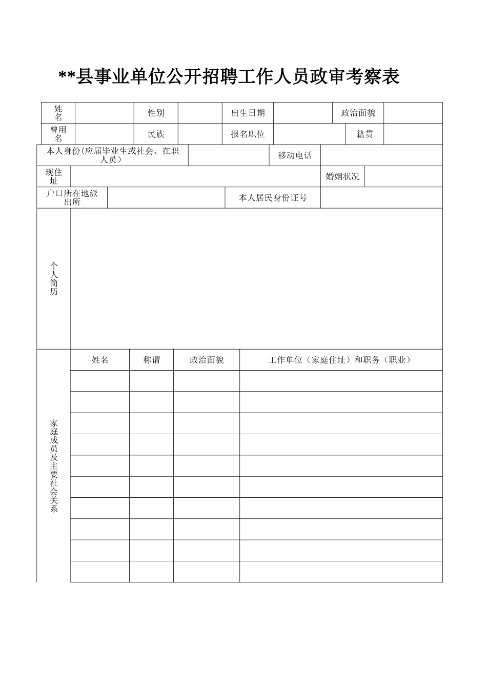 事业单位公开招聘工作人员政审考察表_第1页