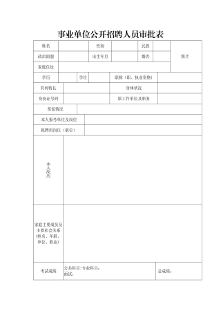 事业单位公开招聘人员审批表