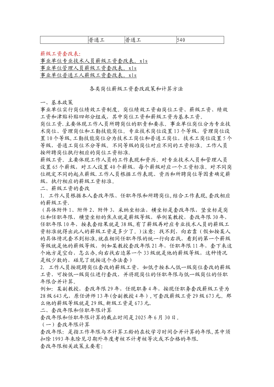 事业单位各类人员岗位工资薪级工资标准及套改表_第2页