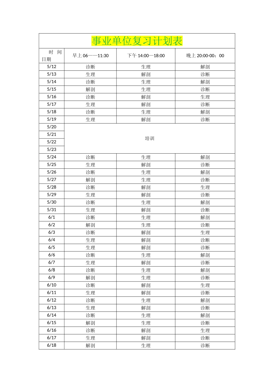 事业单位复习计划表_第1页