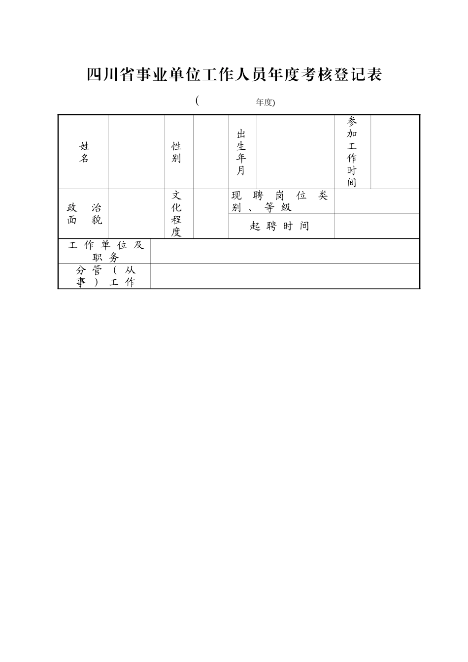 事业单位工作人员年度考核登记表表格_第1页