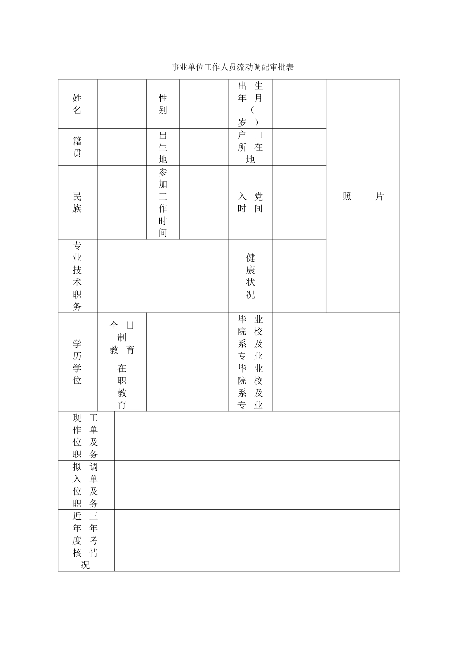 事业单位工作人员流动调配审批表_第1页