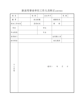 事业单位工作人员转正定级审批表17262