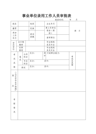 事业单位录用工作人员审批表