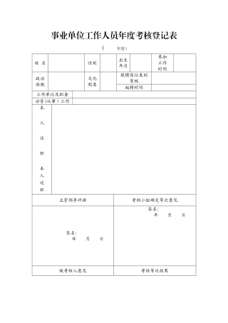 事业单位年度考核表
