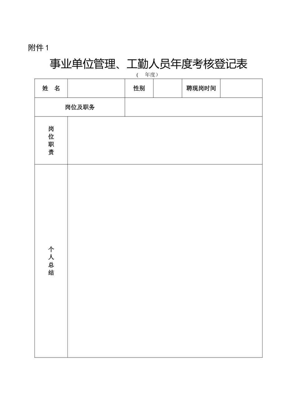 事业单位管理、工勤人员年度考核表_第1页