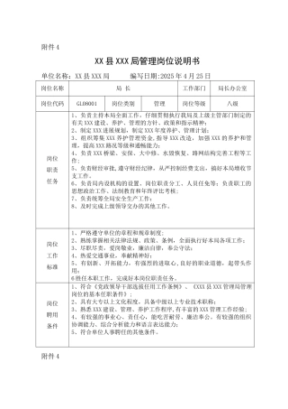 事业单位管理岗位说明书