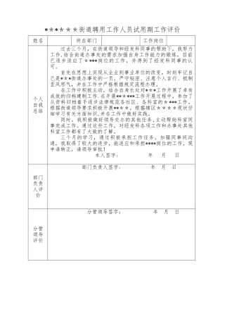 事业单位聘用工作人员试用期工作总结