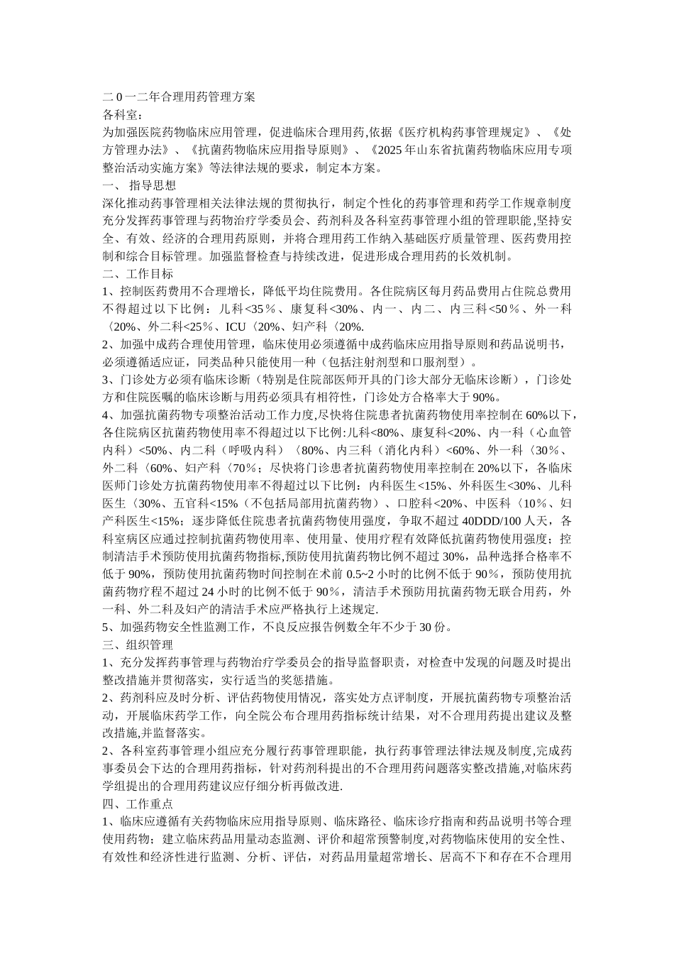 二0一二年合理用药管理方案_第1页