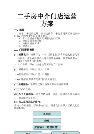 二手房中介门店运营方案模板