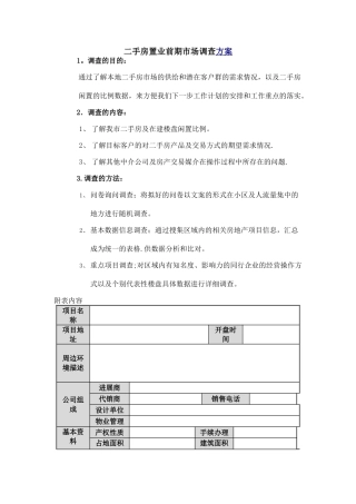 二手房前期市场调查方案
