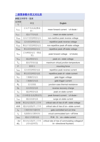 二极管参数中英文对照表
