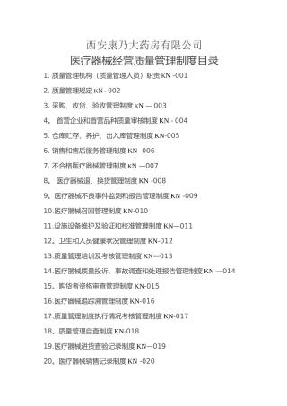 二类医疗器械经营质量管理制度及工作程序