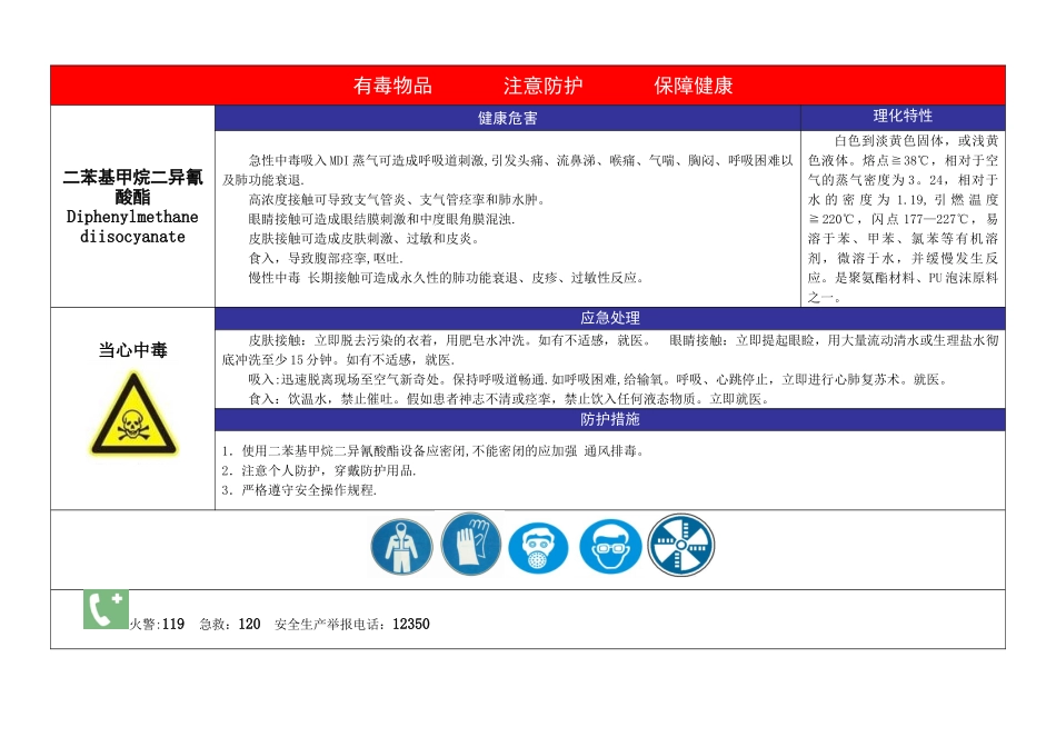 二苯基甲烷二异氰酸酯职业病危害警示标识和告知卡式样_第1页